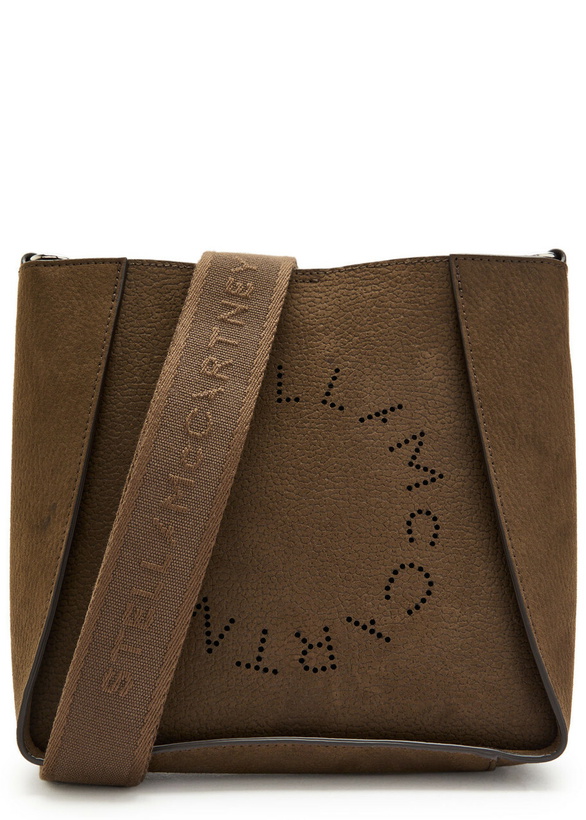 Photo: Stella Mccartney Logo Square Grained Faux Leather Cross-body bag - Moca - One Size