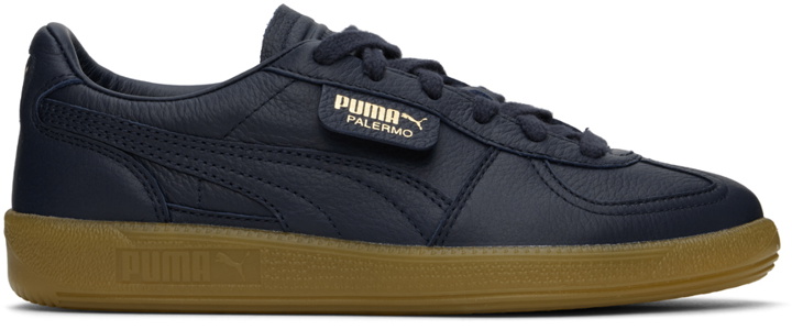 Photo: PUMA Navy Palermo Leather Sneakers