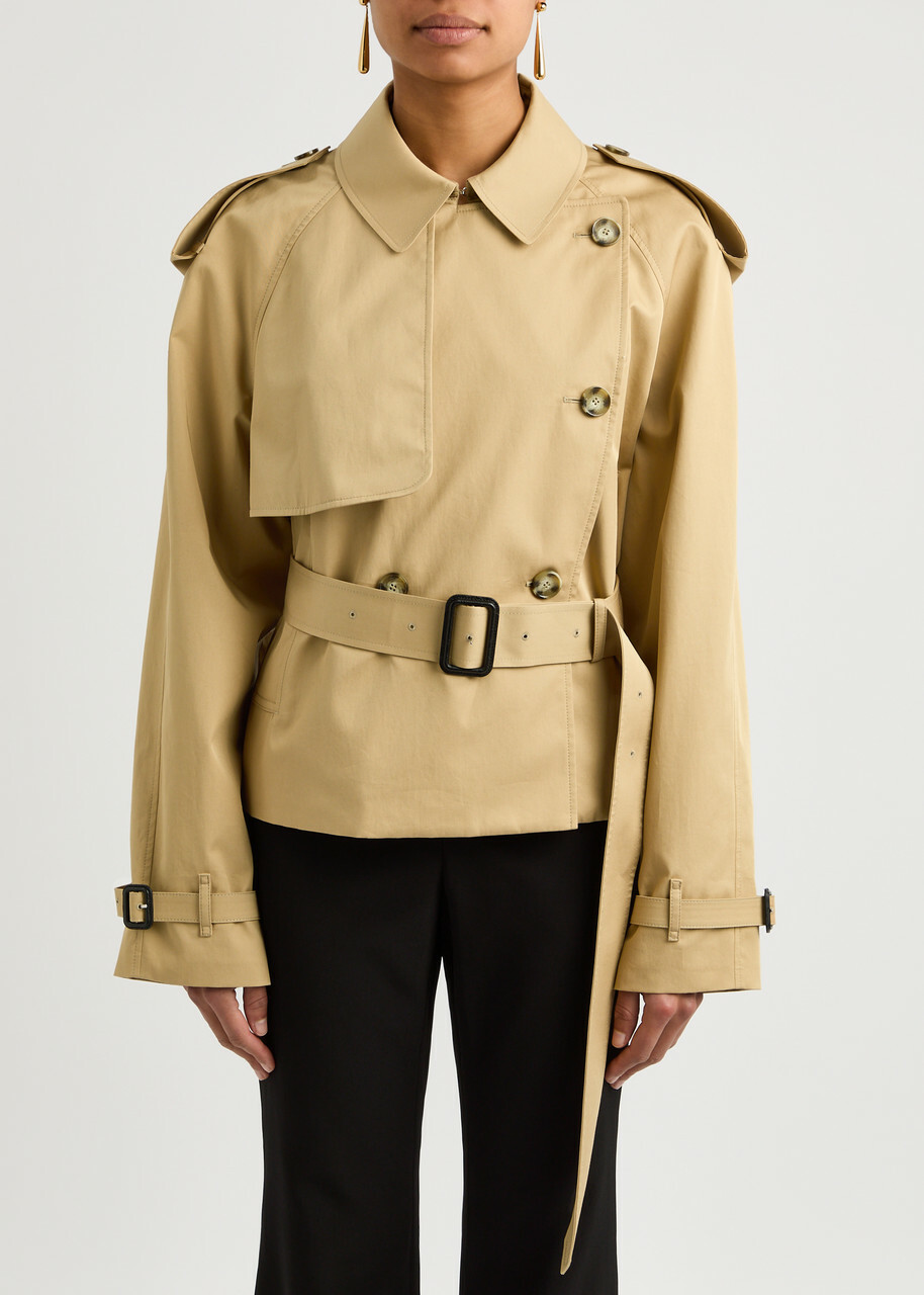 Stella Mccartney Cropped Cotton Trench Coat Beige Stella