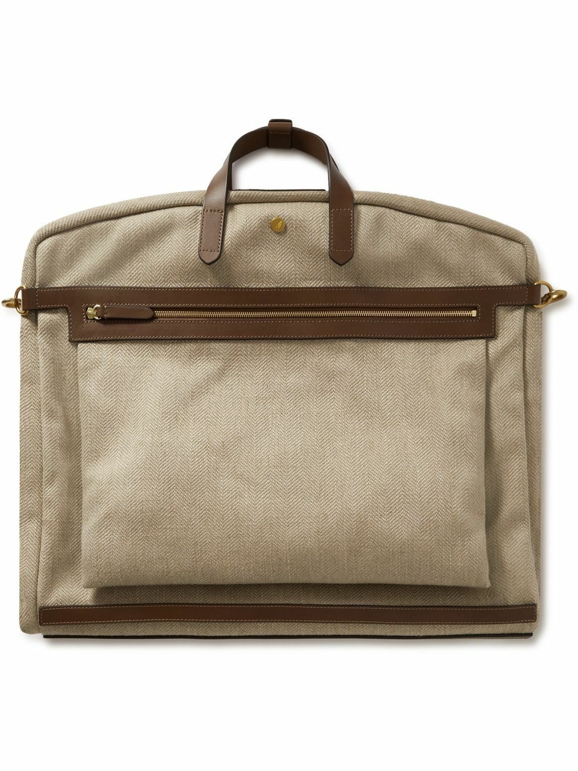 Photo: Mismo - Leather-Trimmed Herringbone Linen Suit Carrier