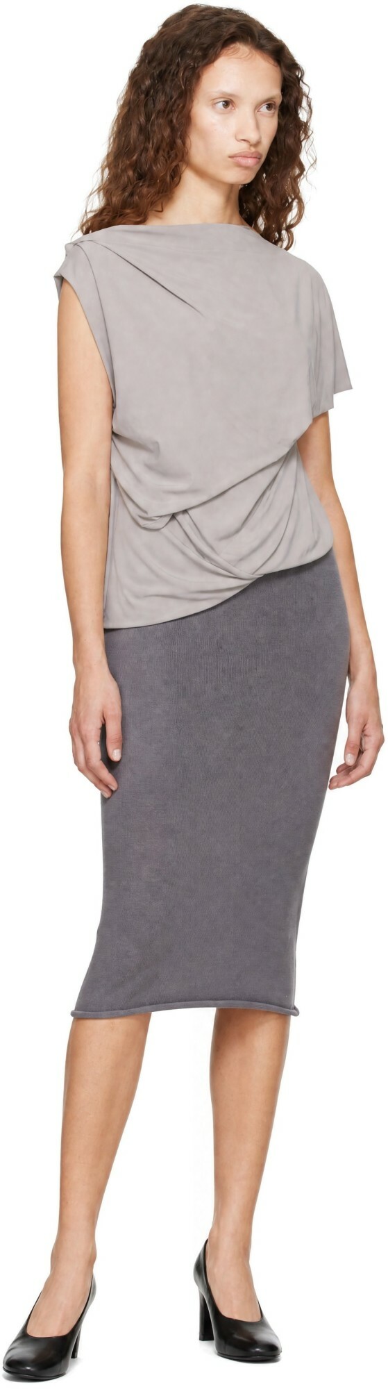 Entire Studios Gray Lycra Side Drape Top