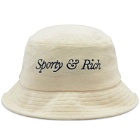 Sporty & Rich Italic Logo Velour Bucket Hat in Cream/Navy