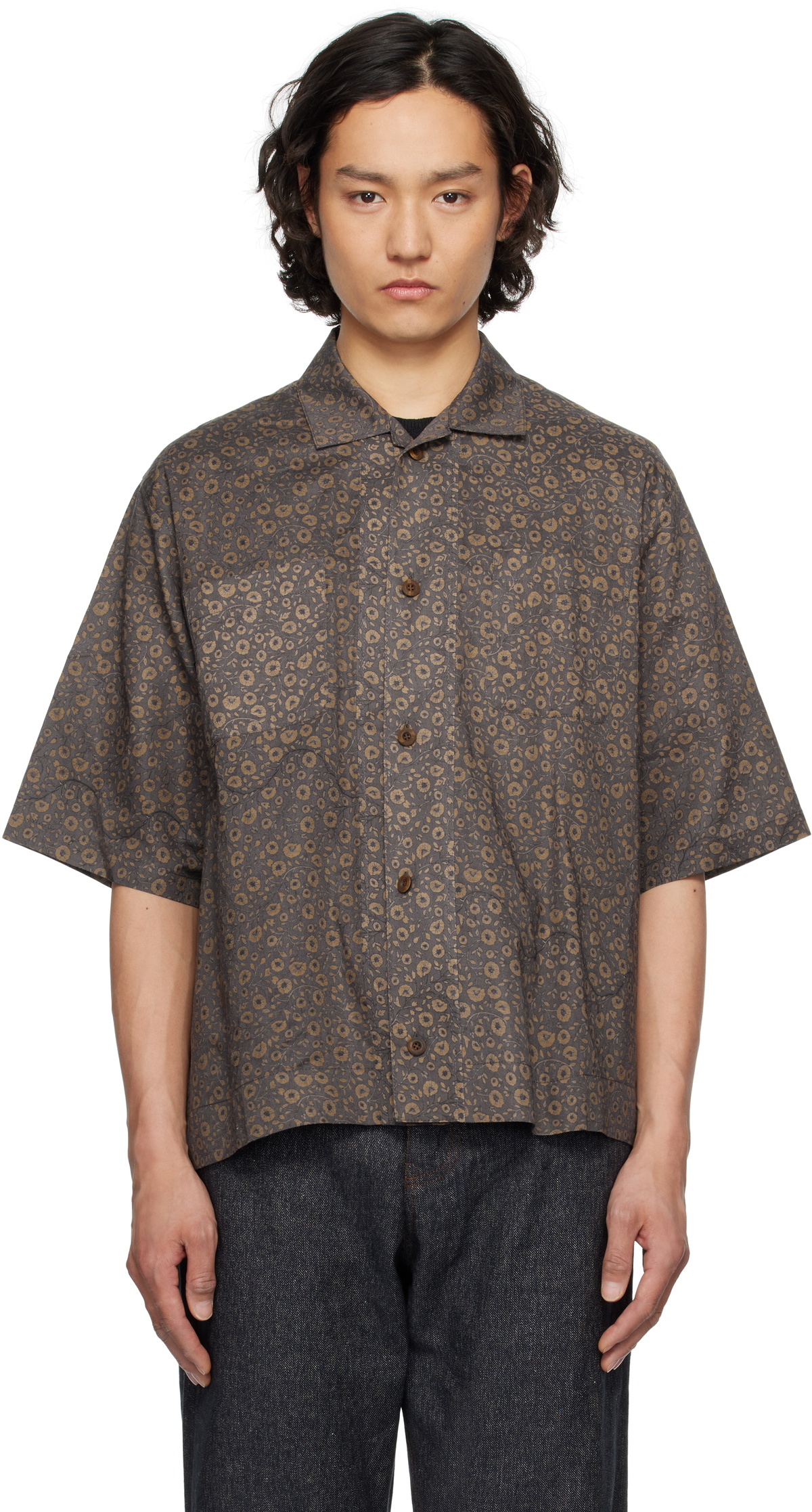 Aviva Jifei Xue Brown Short Sleeve Boxy Shirt
