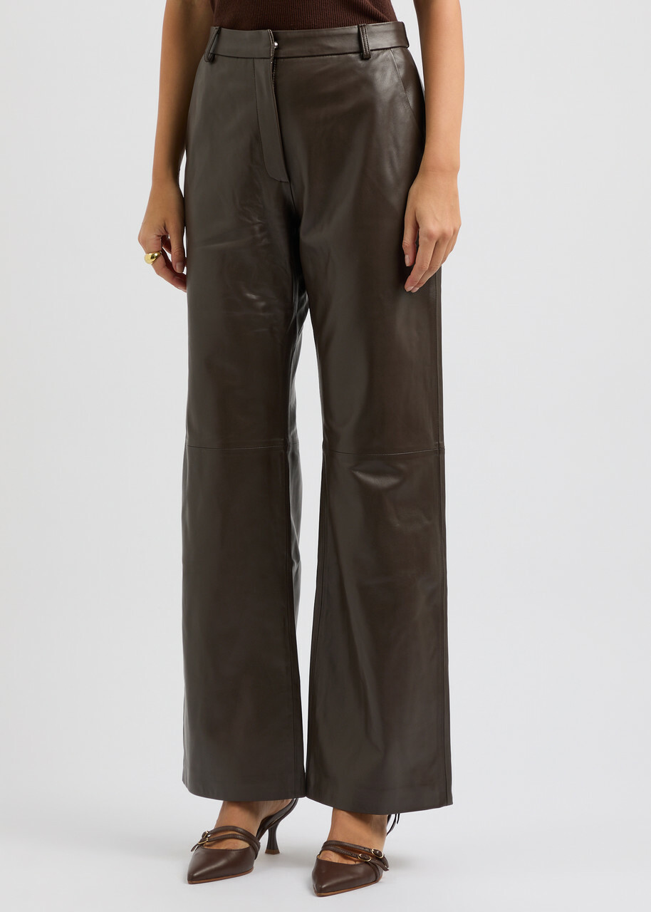 Aexae Straight-leg Leather Trousers Brown