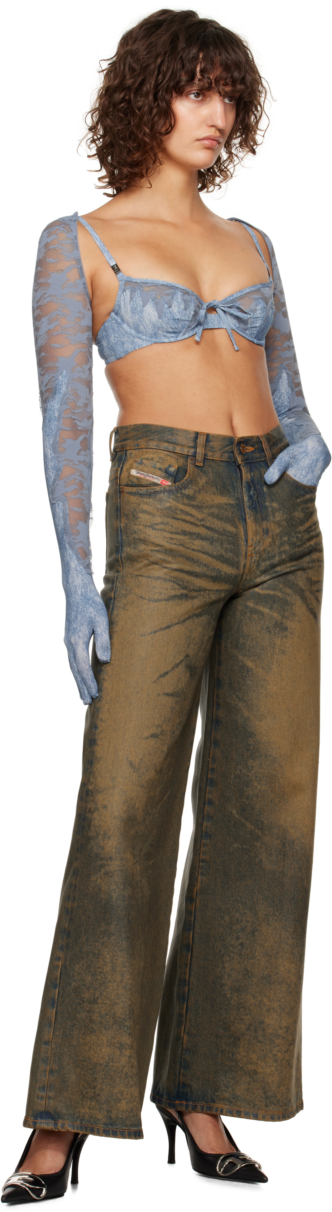 Diesel Blue Savage X Fenty Edition Lace-Bolero Gloves