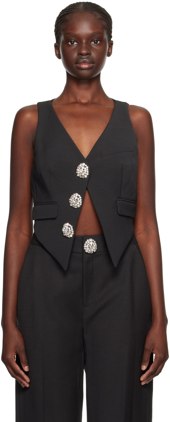 AREA Black Crystal Button Vest