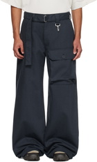 Reese Cooper Navy Cotton Twill Patch Pocket Belted Trousers