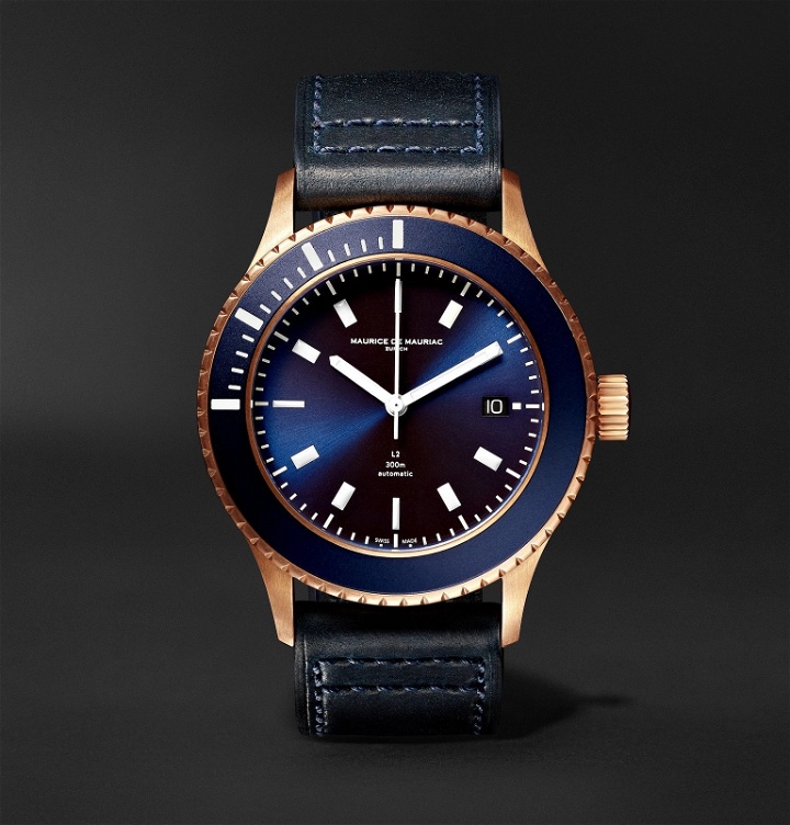 Photo: Maurice de Mauriac - L2 42mm Bronze and Leather Watch, Ref. No. L2 BRONZE DEEP BLUE - Blue