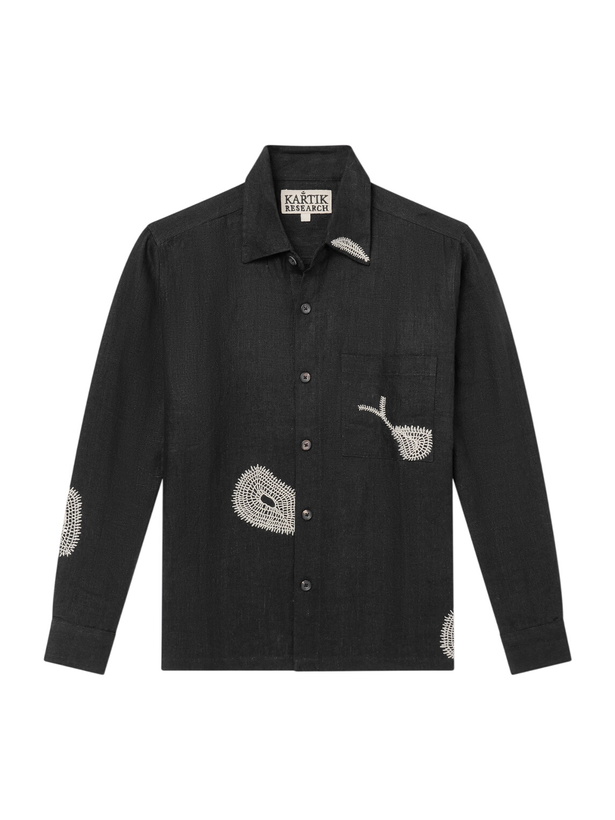 Photo: Kartik Research - Repair Embroidered Linen Shirt - Black