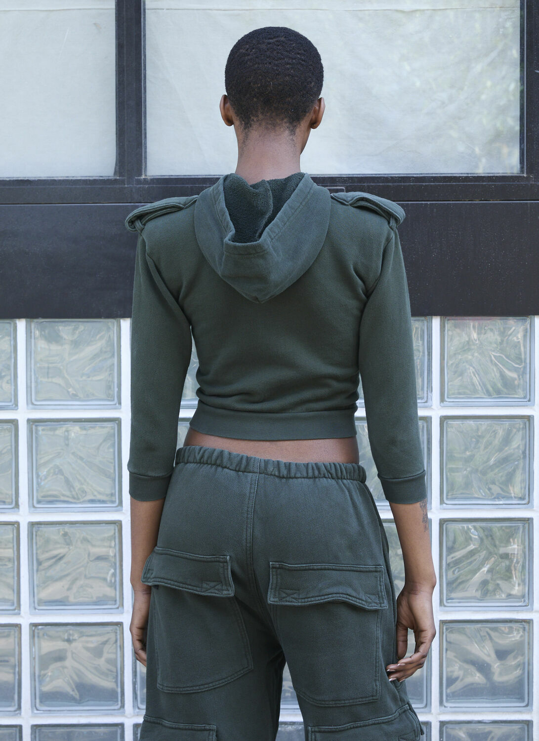GREG ROSS Shrunken Military Hooded Sweatshirt