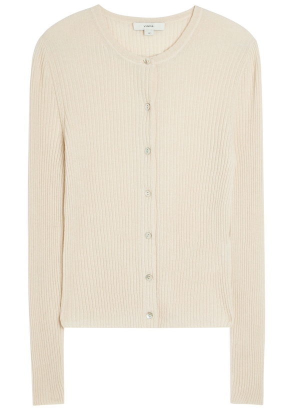Photo: Vince Ribbed Cashmere and Silk-blend Cardigan Sand