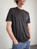 SAINT LAURENT - Logo-Embroidered Striped Cotton-Jersey T-Shirt - Black