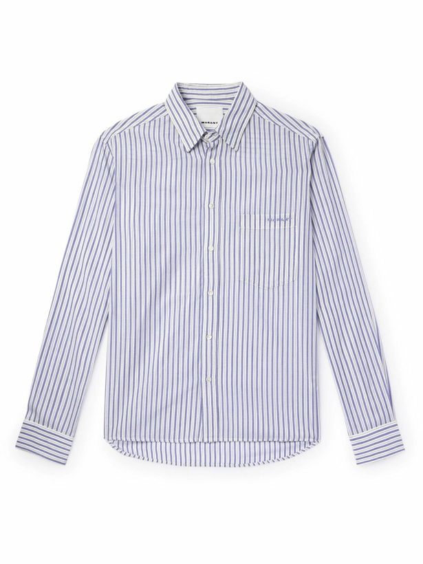 Photo: Marant - Jasolo Logo-Embroidered Striped Cotton-Poplin Shirt - Blue