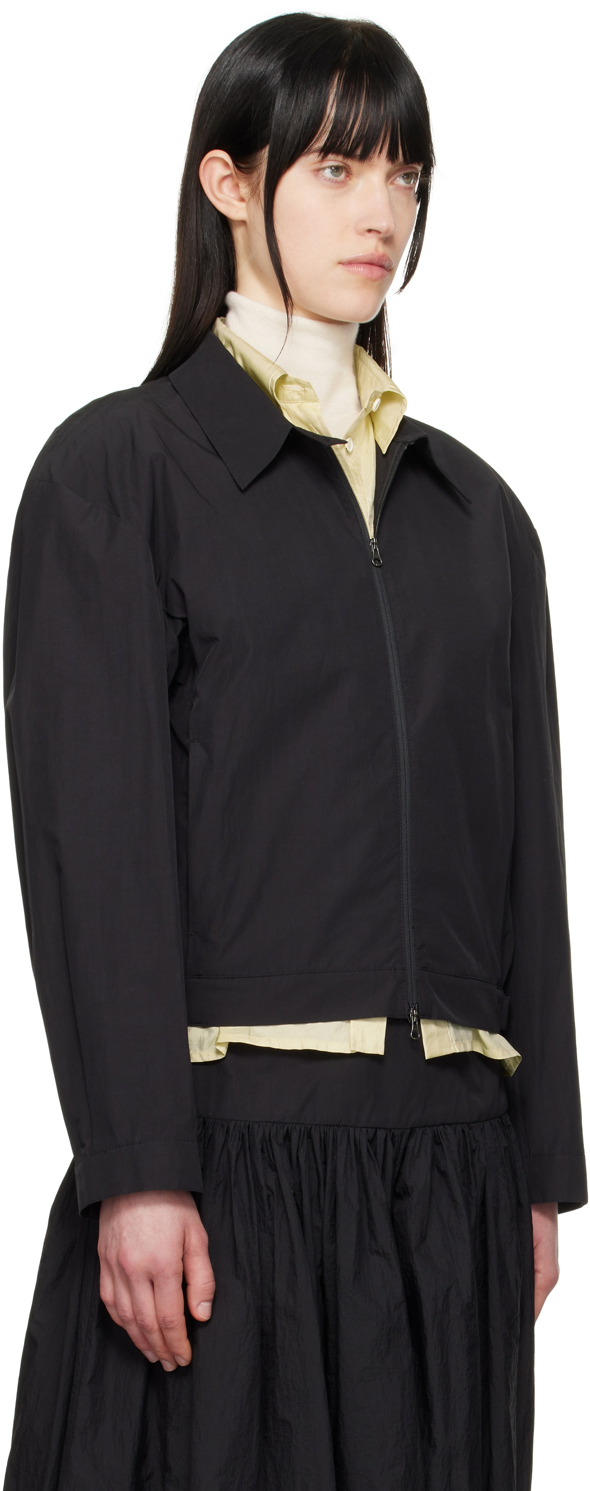 AMOMENTO Black Cropped Zip-Up Jacket