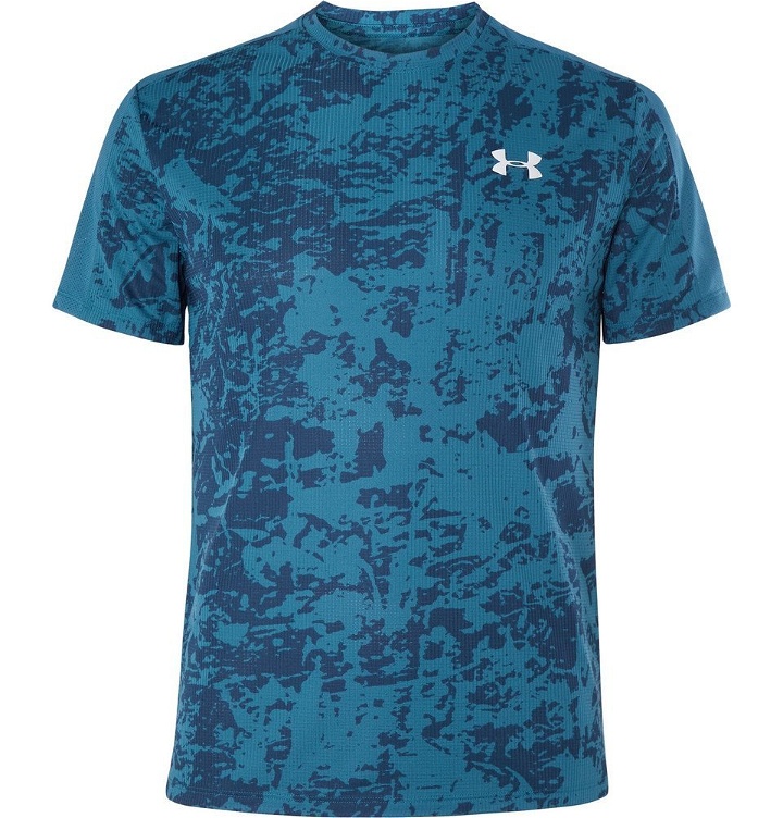 Photo: Under Armour - Speed Stride Mesh-Panelled Printed T-Shirt - Blue