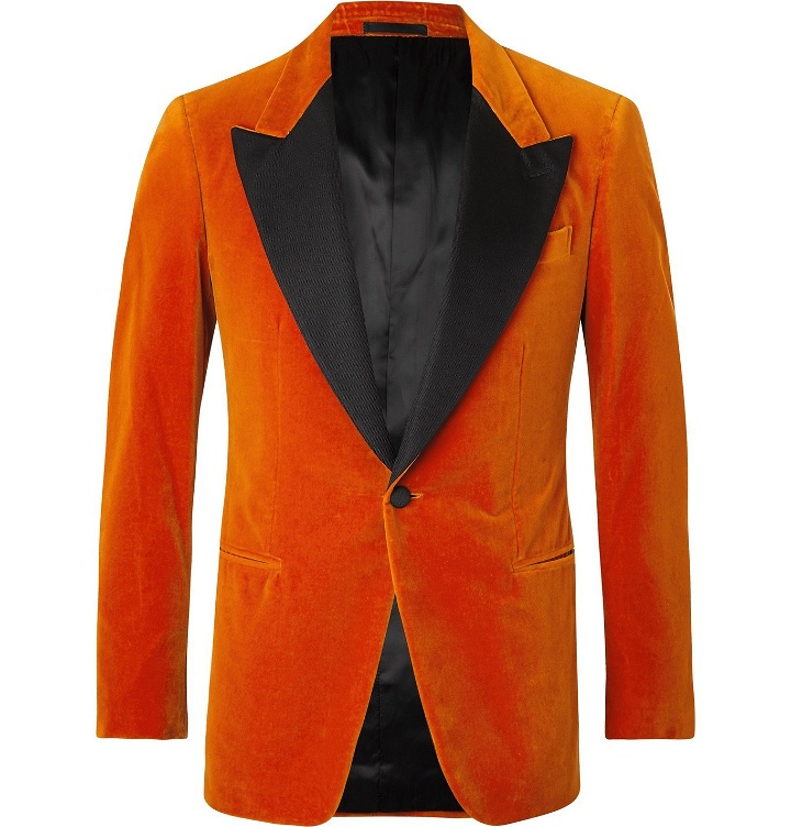 Photo: Kingsman - Slim-Fit Satin-Trimmed Cotton-Velvet Tuxedo Jacket - Orange