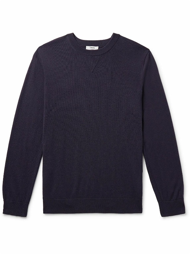 Photo: Theory - Lucas Ossendrijver Shell-Trimmed Merino Wool-Blend Sweater - Purple