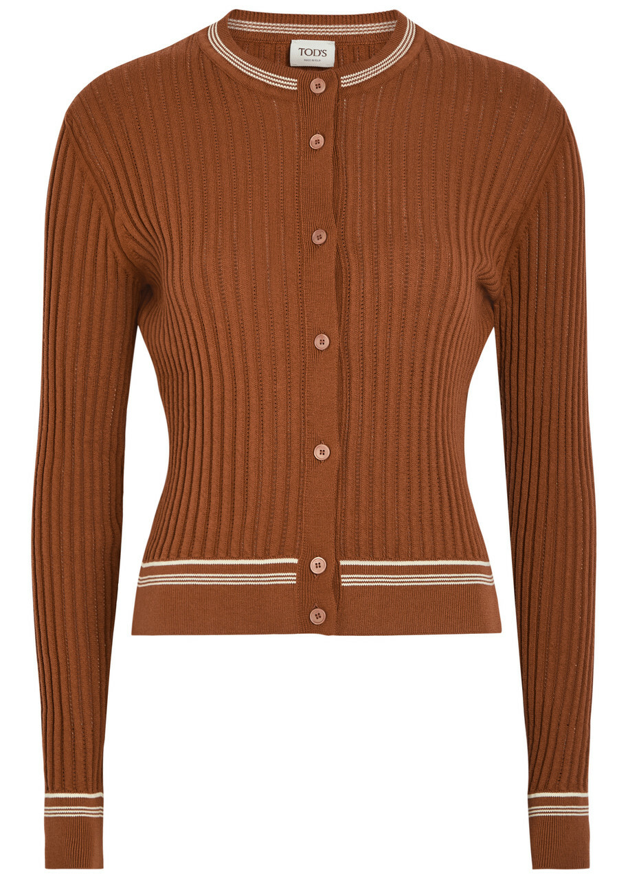 Tods Striped Trims Cotton-knit Cardigan Terracotta