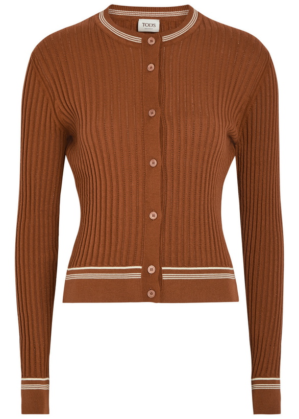 Photo: Tods Striped Trims Cotton-knit Cardigan Terracotta