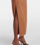 SIR Asymmetric ruched linen midi skirt