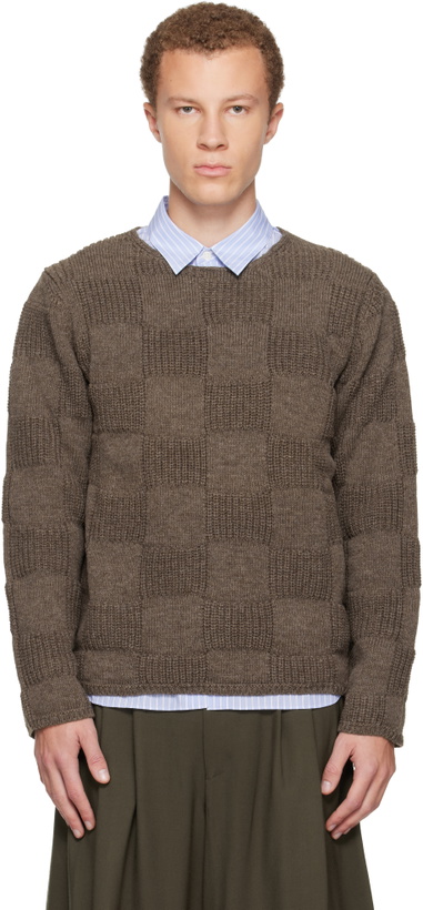 Photo: Comme des Garçons Homme Deux Brown Wool Checkerboard Crewneck Sweater