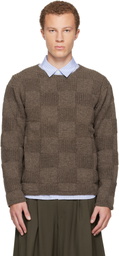 Comme des Garçons Homme Deux Brown Wool Checkerboard Crewneck Sweater