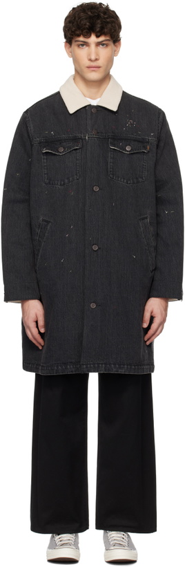Photo: UNDERCOVER Black Sherpa Fleece-Lined Denim Coat