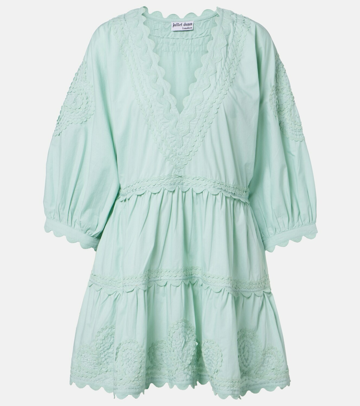 Juliet Dunn Embroidered scalloped cotton poplin minidress