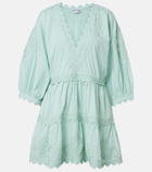 Juliet Dunn Embroidered scalloped cotton poplin minidress