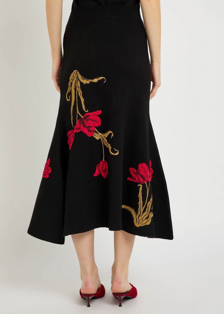 Erdem Floral-intarsia Knit Midi Skirt Black