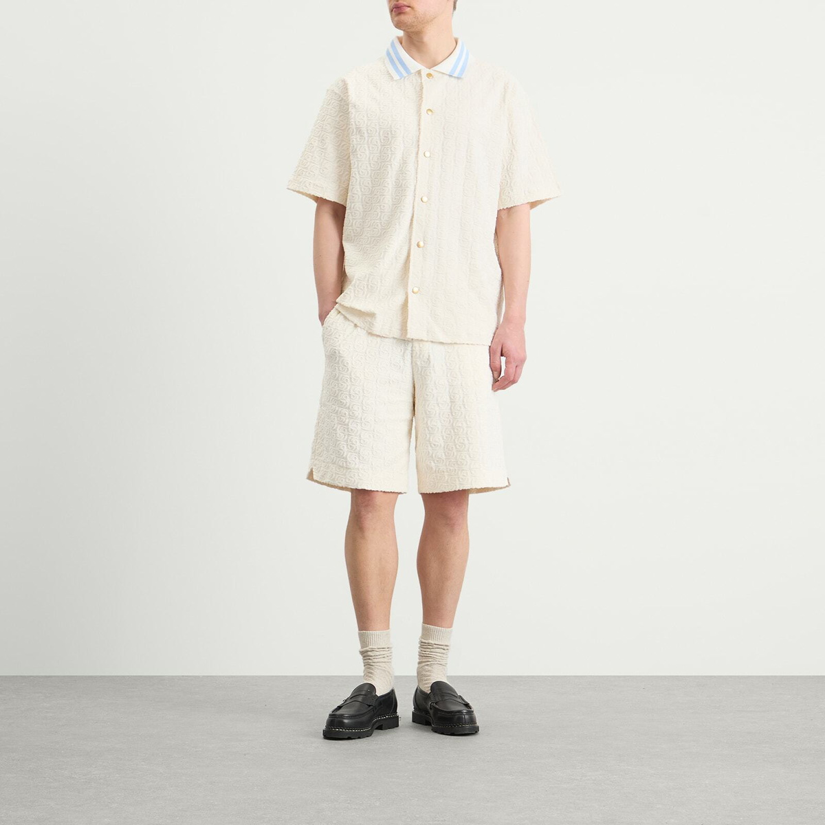 Drôle de Monsieur Men's Monogramme Towelling Shirt in Off White