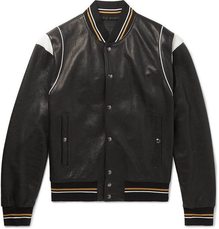 Photo: Givenchy - Logo-Jacquard Appliquéd Leather Bomber Jacket - Men - Black