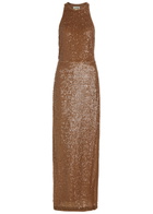 Staud Bree Sequin Embellished Stretch-mesh Maxi Dress Dark Pink