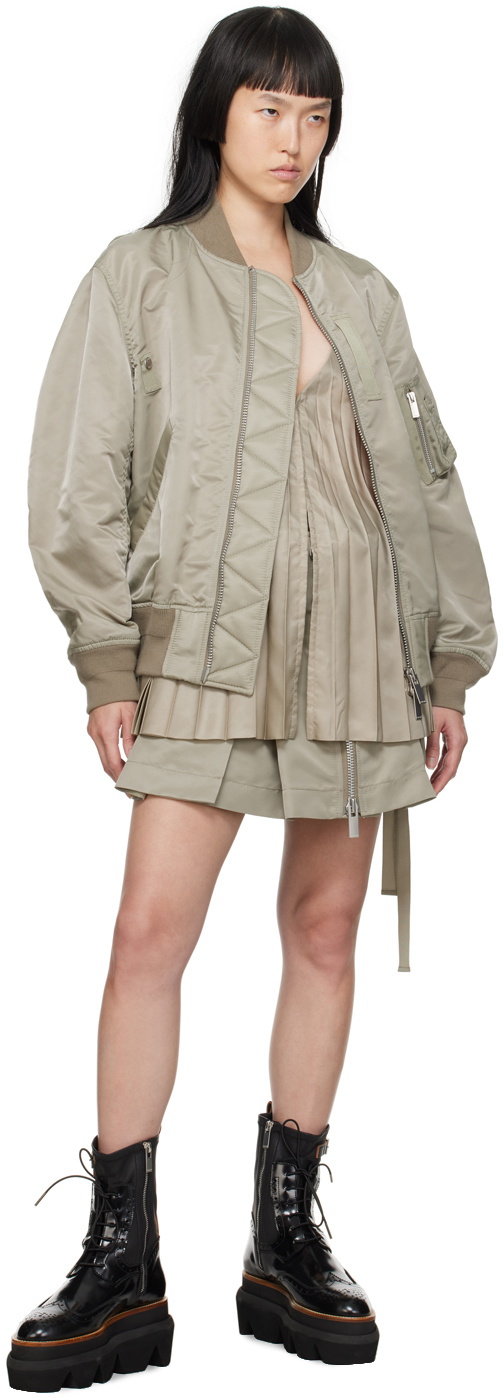 sacai Khaki Pleated Bomber Jacket Sacai
