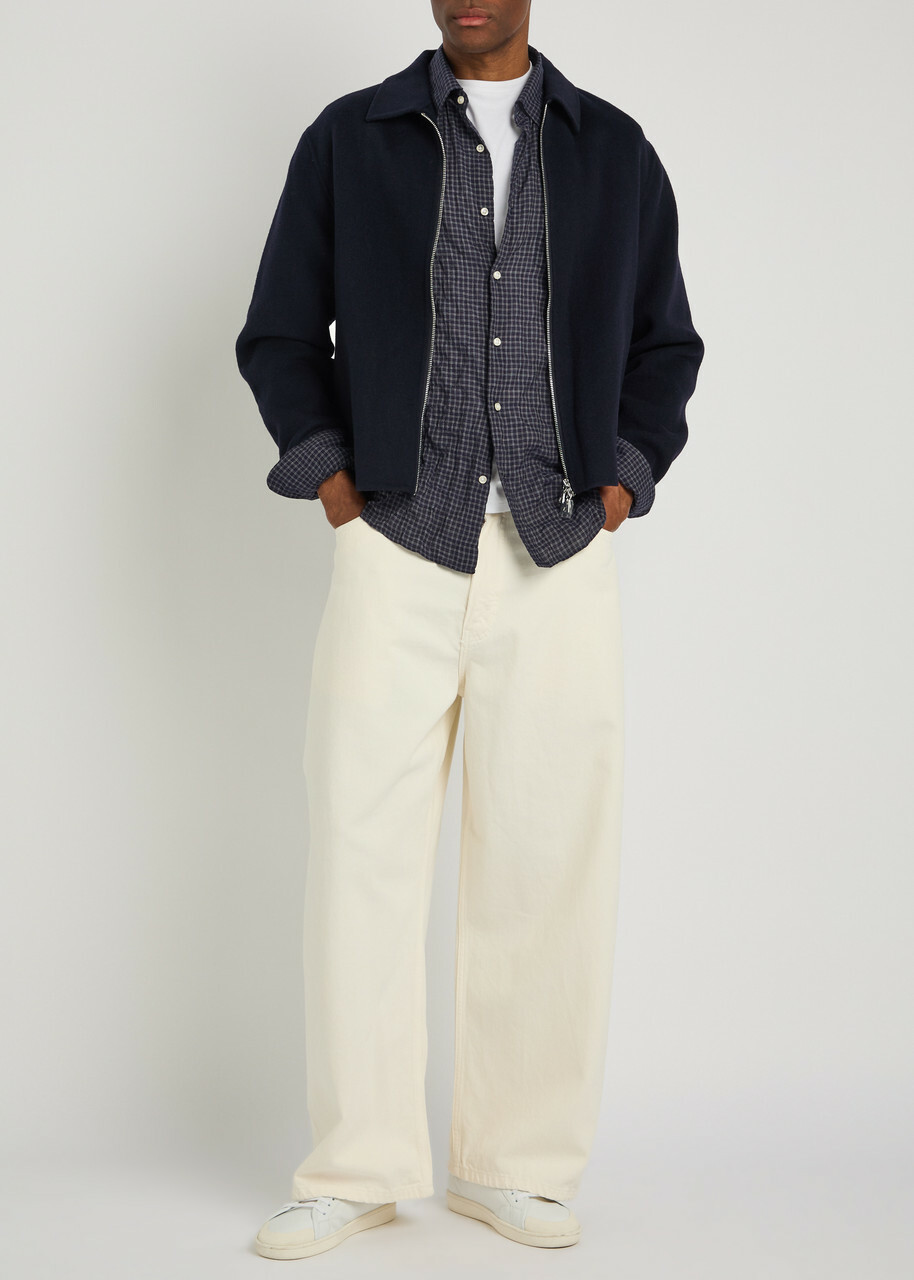 Officine Générale Beniot Checked Crinkled Cotton-blend Shirt Navy