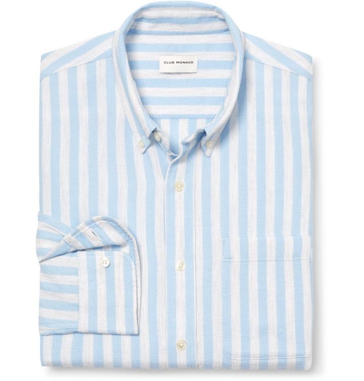 Photo: Club Monaco - Button-Down Collar Striped Waffle-Knit Cotton Shirt - Blue