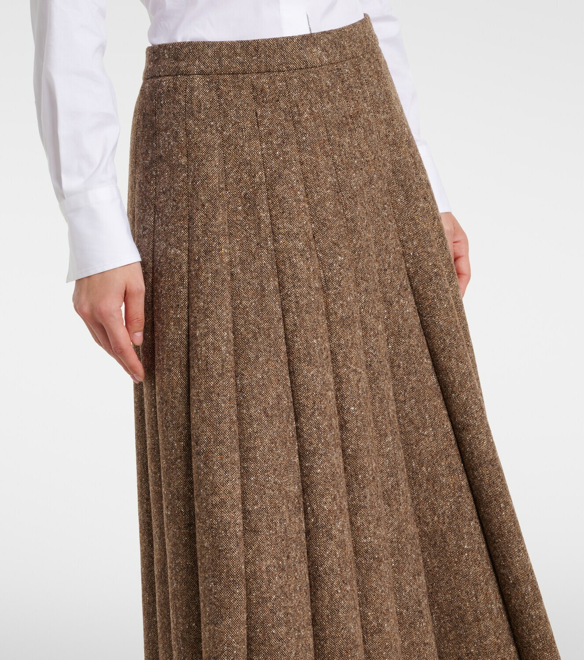 Brunello Cucinelli Pleated wool-blend tweed midi skirt