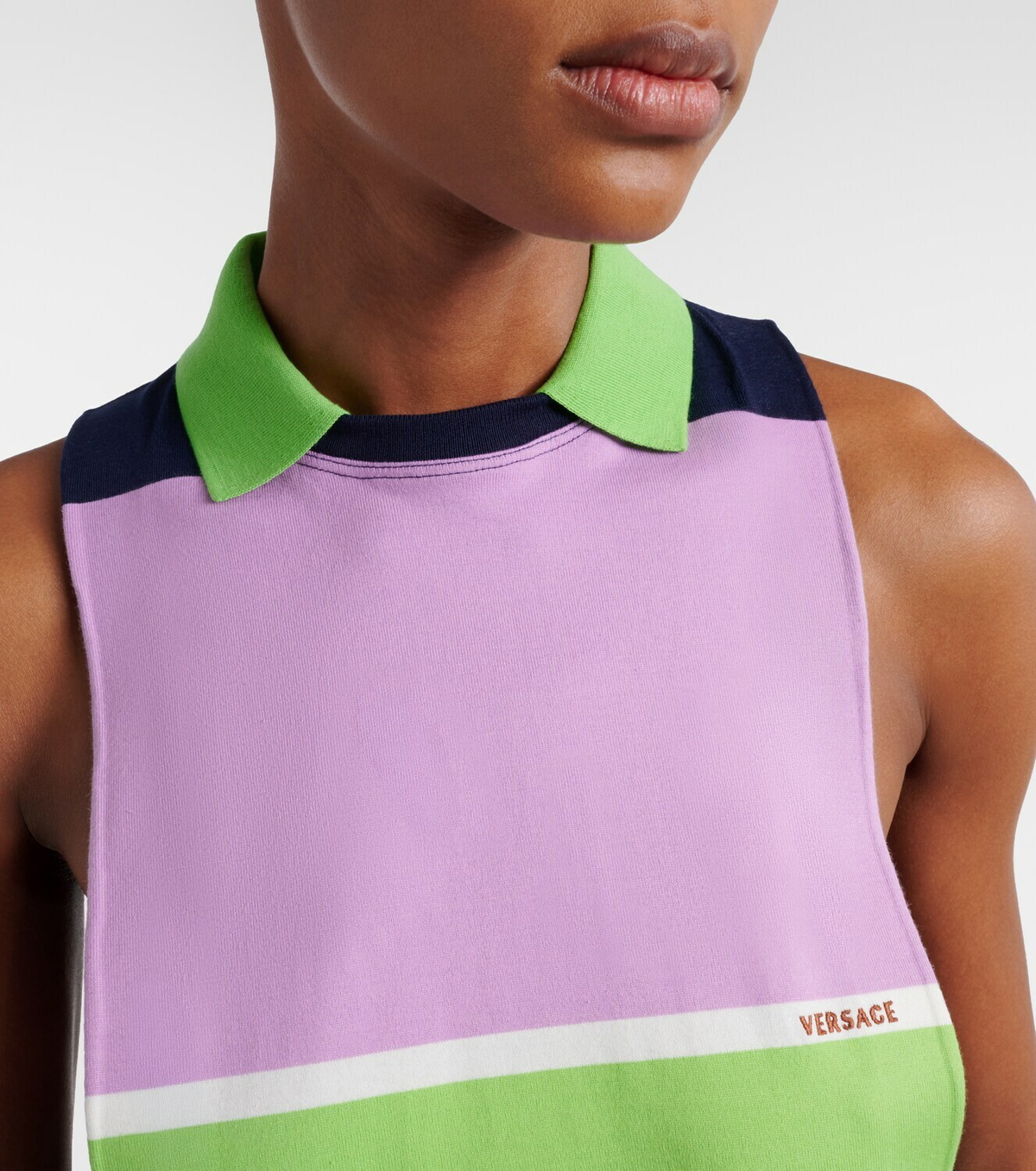 Versace Striped cotton jersey tank top