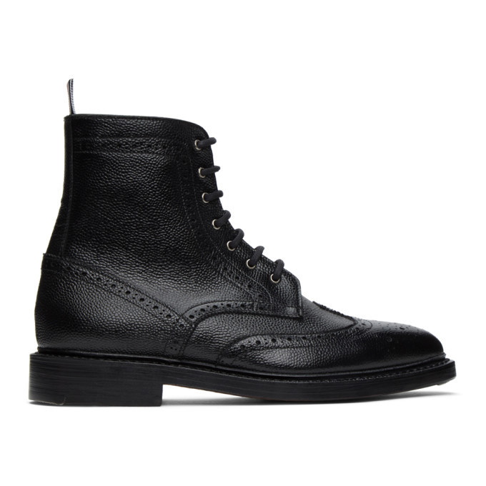 Photo: Thom Browne Black Pebble Leather Wingtip Boots