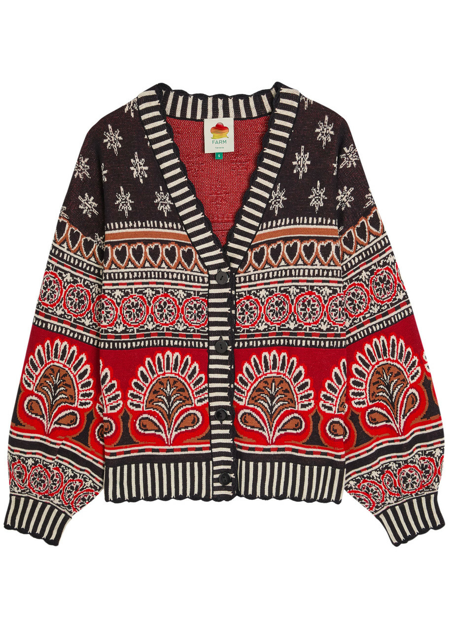 Farm Rio Ainika Groove Patterned Cotton Cardigan Multicoloured