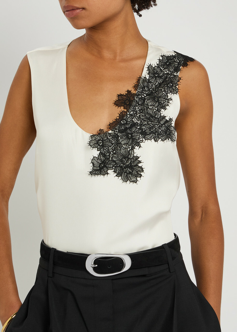 Rohe Lace-embellished Silk top Cream