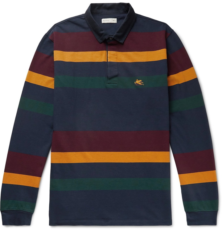 Photo: Etro - Logo-Embroidered Striped Cotton-Jersey Polo Shirt - Multi