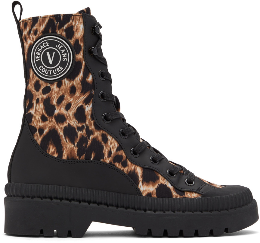 Mange Tomhed udluftning Versace Jeans Couture Black & Beige Leopard New Magnetar Boots Versace