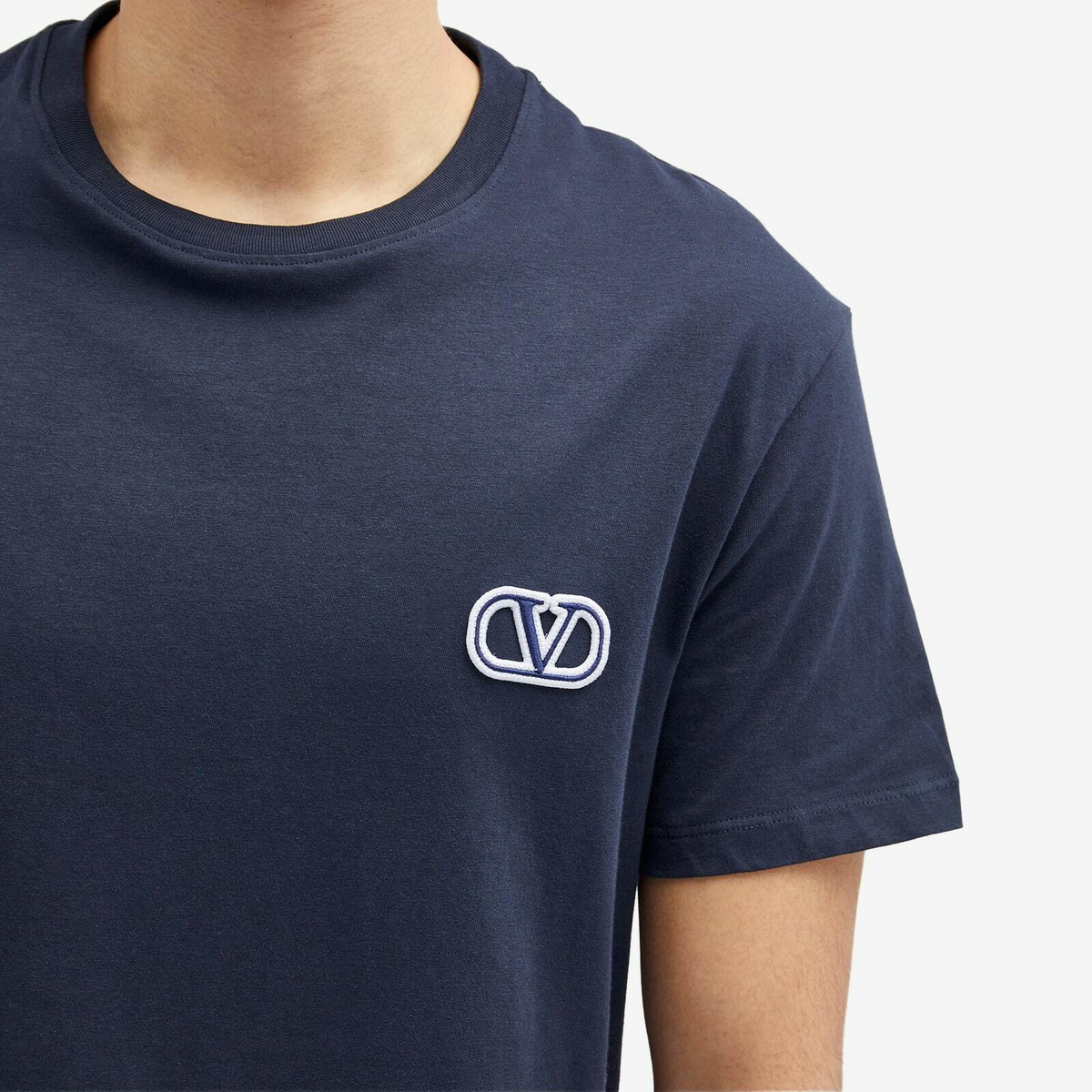 Valentino Men's Embroidered V Logo T-Shirt in Navy Valentino