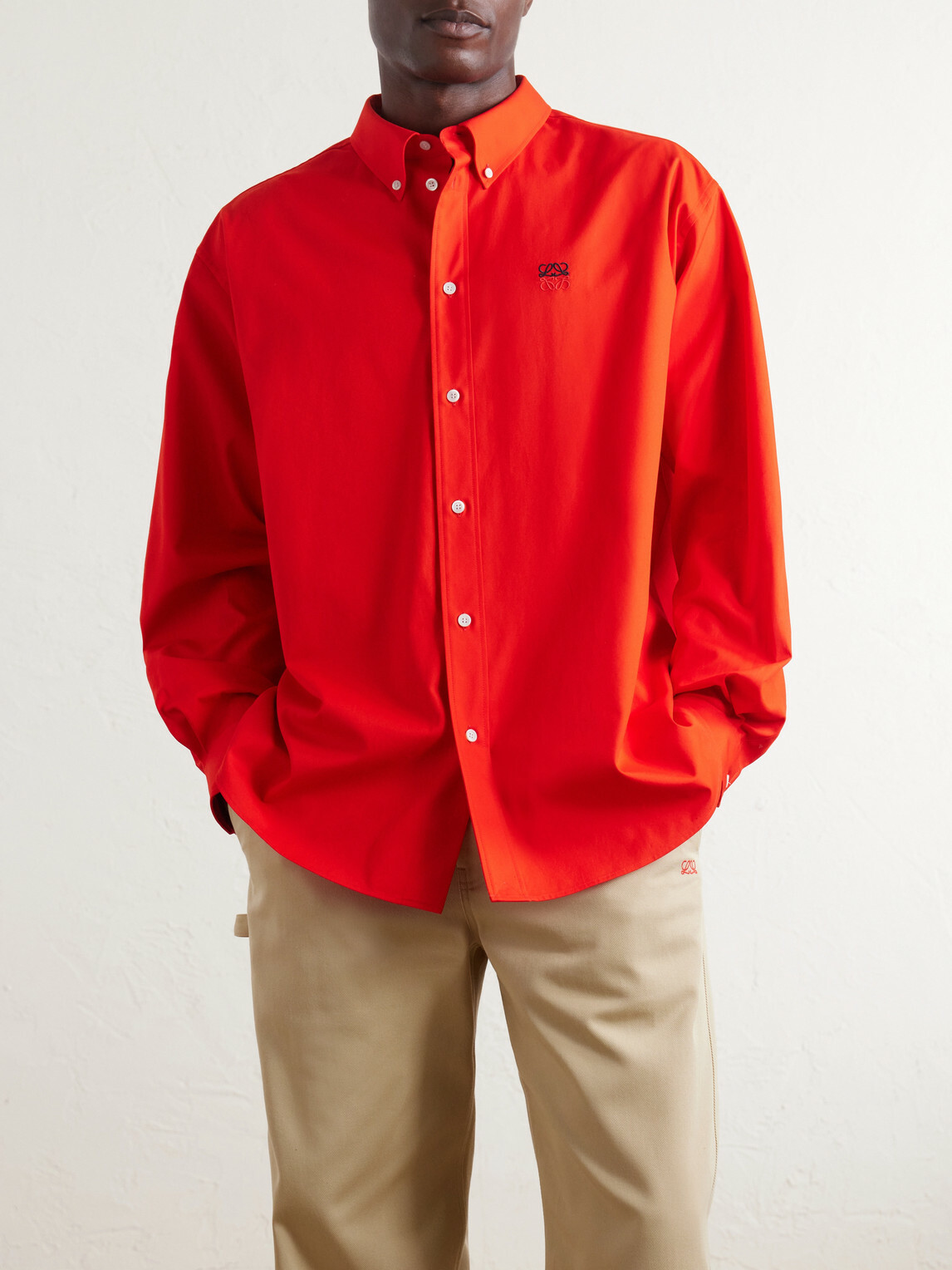 LOEWE - Anagram-Embroidered Cotton Shirt - Red