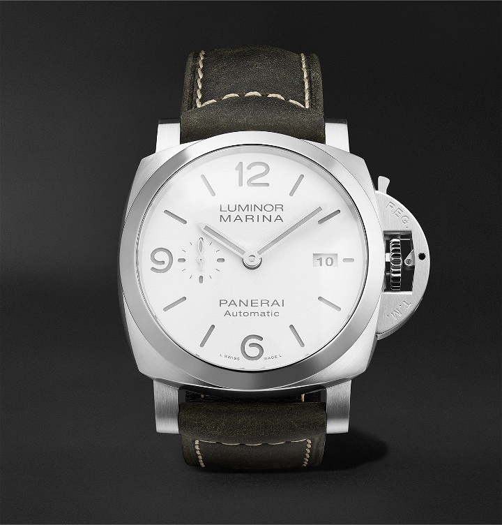 Photo: Panerai - Luminor Marina Automatic 44mm Stainless Steel and Suede Watch, Ref. No. PAM01314 - White