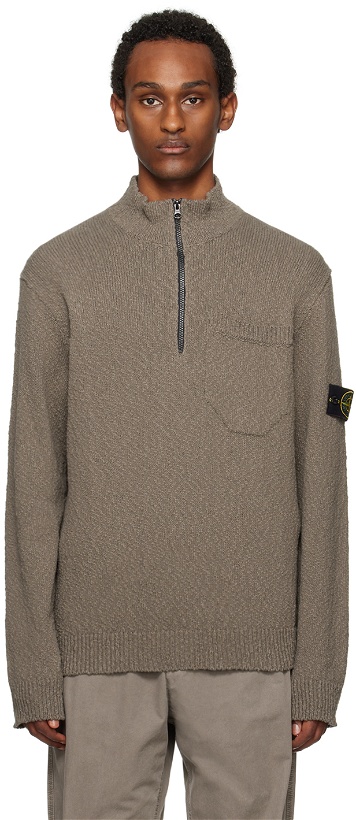 Photo: Stone Island Gray Half-Zip Sweater