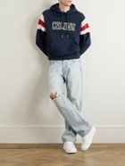 CELINE - Logo-Flocked Striped Cotton-Jersey Hoodie - Blue