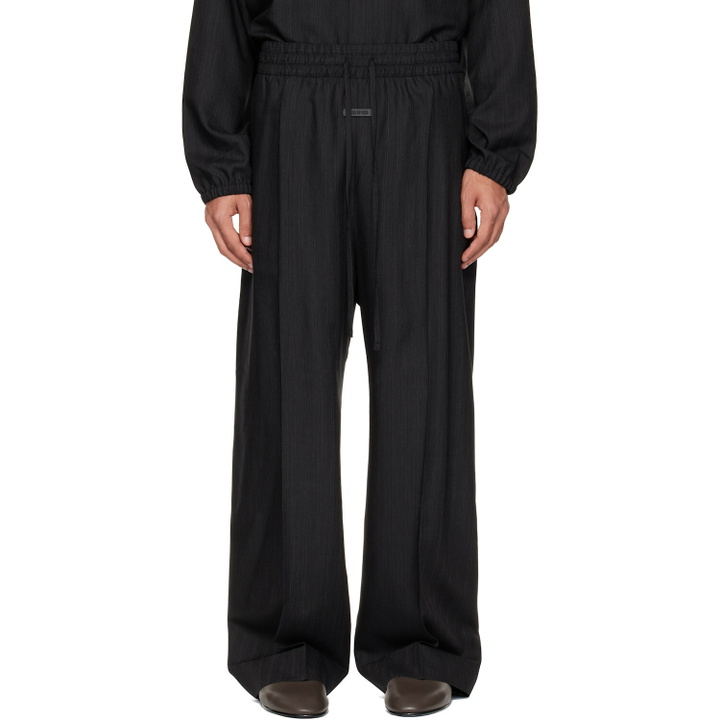Photo: Fear of God Black Striped Wool Wide Leg Drawstring Trousers