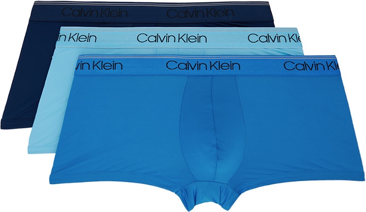 Photo: Calvin Klein Underwear Three-Pack Blue Low-Rise Boxers